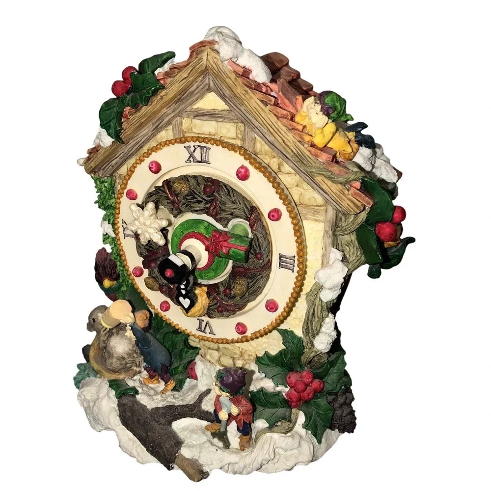 Animated Music Box Ceramic Christmas Clock Figure house Elves 6
